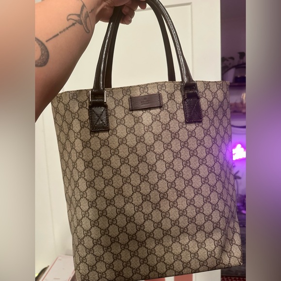 Auth GUCCI GG Shoulder Tote Bag PVC Leather Brown  1005a - Picture 6 of 15